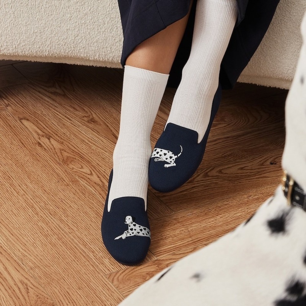 Vivaia Audrey Navy Dalmatian Heart Spot Knit Pointed Toe Loafers Size EU 39 US 8